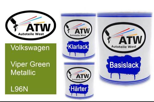 Volkswagen, Viper Green Metallic, L96N: 1L Lackdose + 1L Klarlack + 500ml Härter - Set, von ATW Autoteile West.